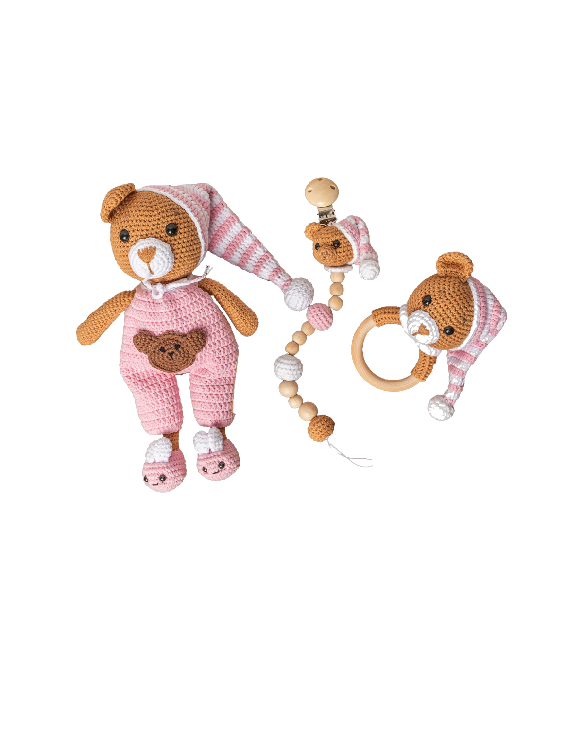 Teddy Bear Baby Set – pink baby set, studio shot