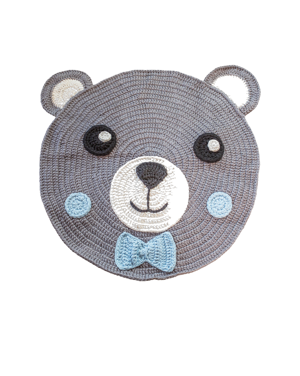 Teddy Bear with Bowtie Baby Rug – grey baby rug, studio shot