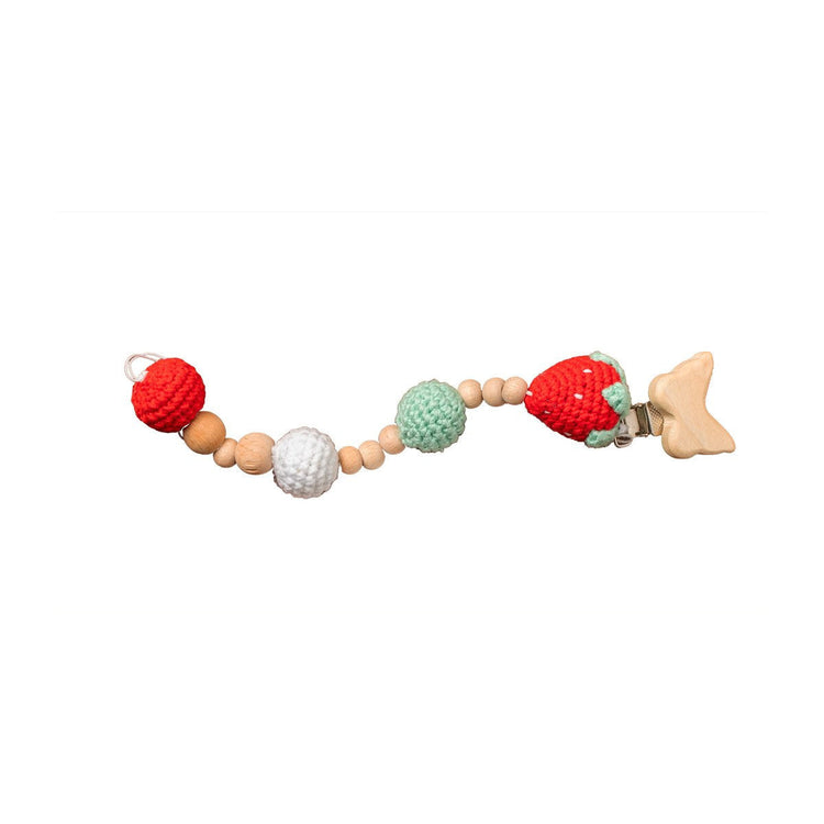 Strawberry crochet pacifier clip
