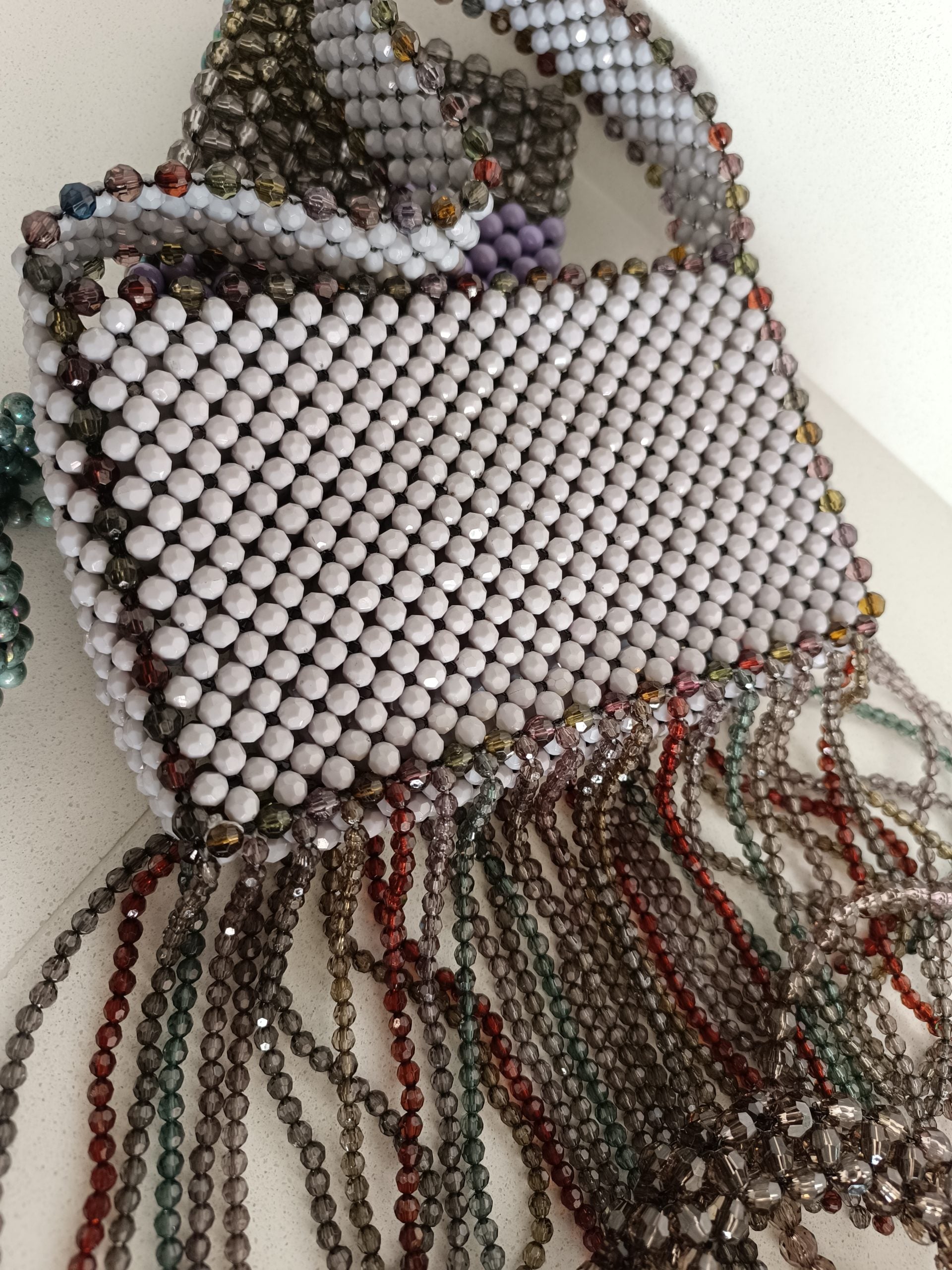 Miss PAPA Shadow Elysia handmade white beaded baguette bag