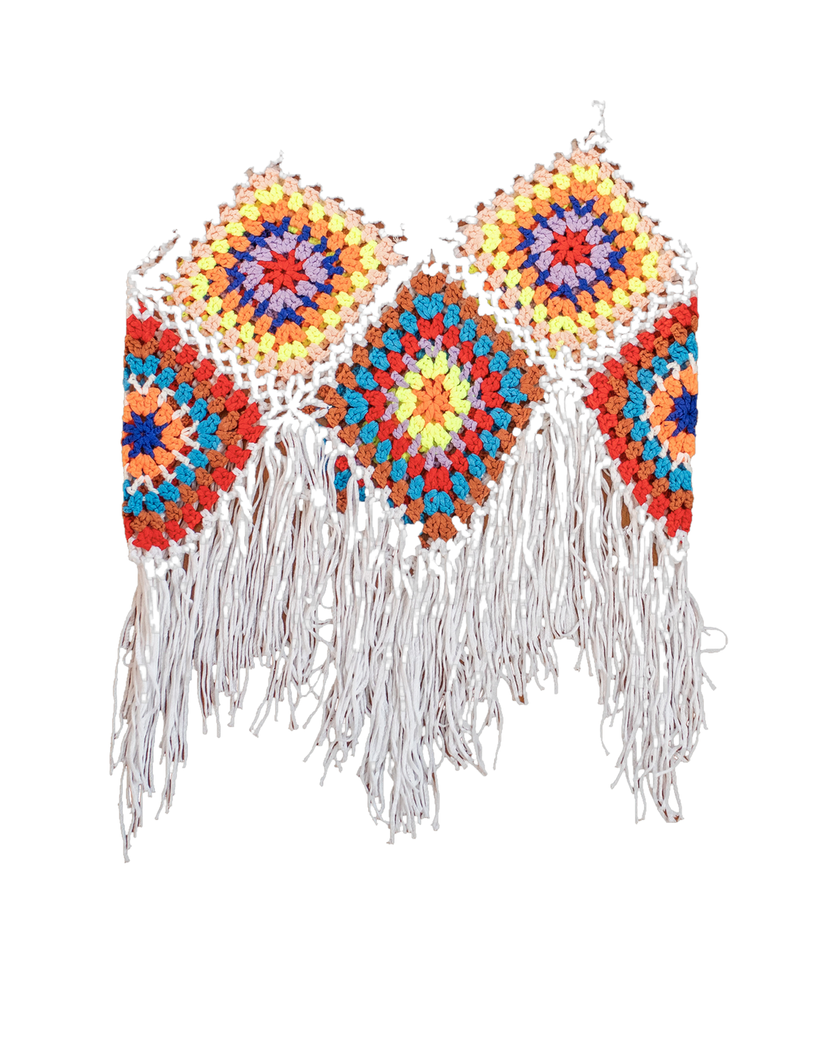 Aphro's V-Tassels Crochet Top – multicolour crochet top, studio shot