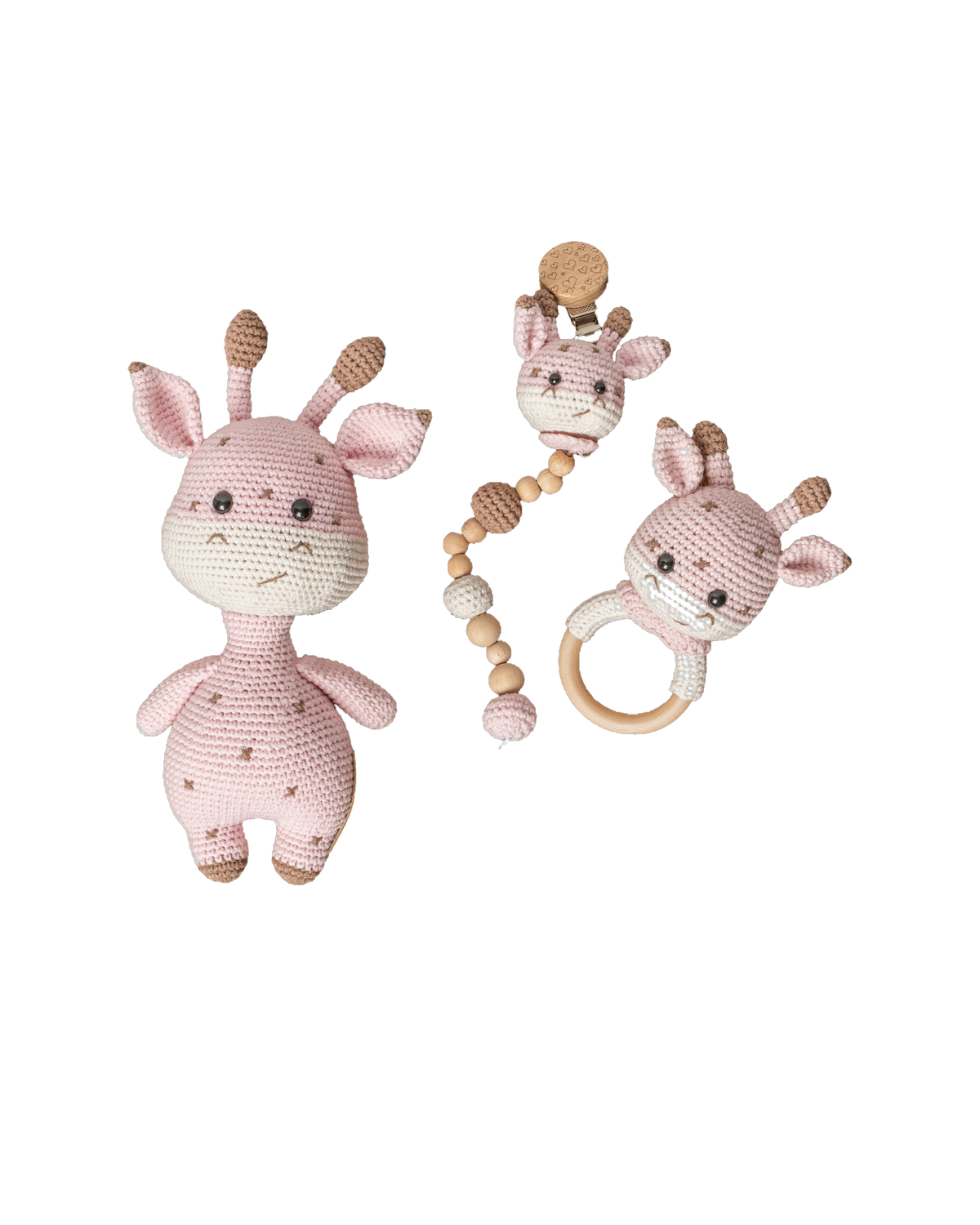 Baby Giraffe Set – pink baby set, studio shot