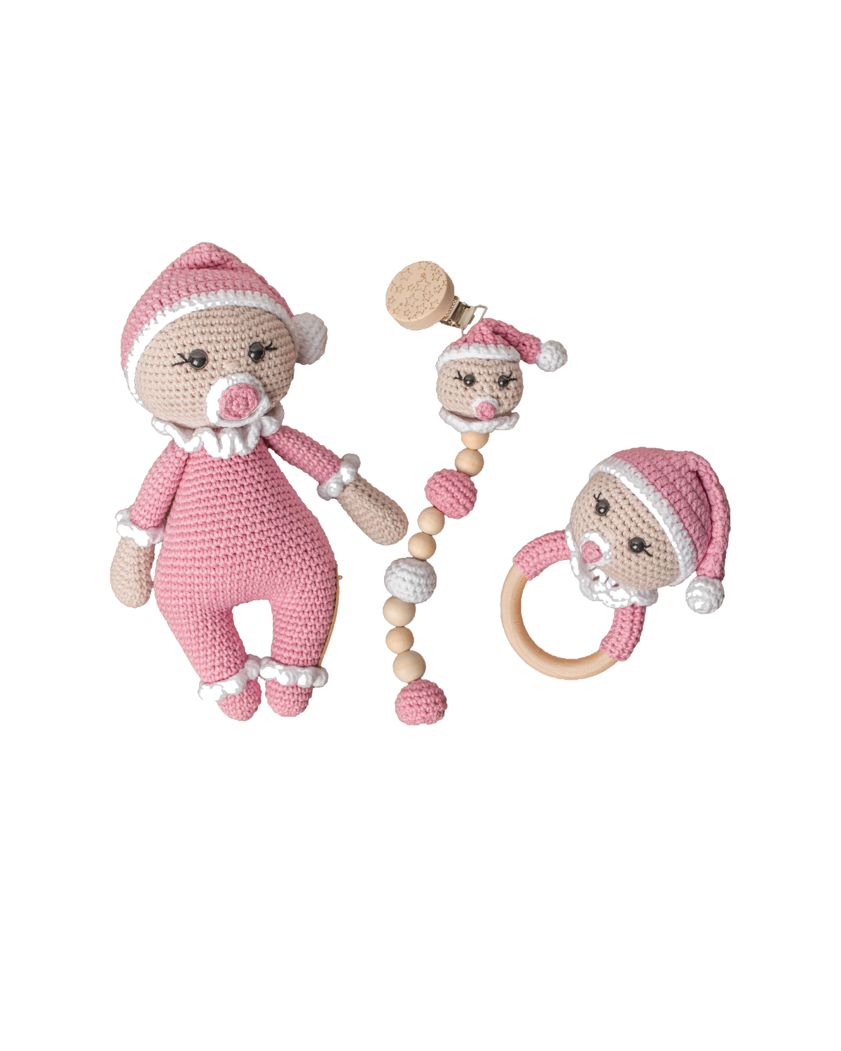 Baby with Pacifier Set – pink baby set, studio shot