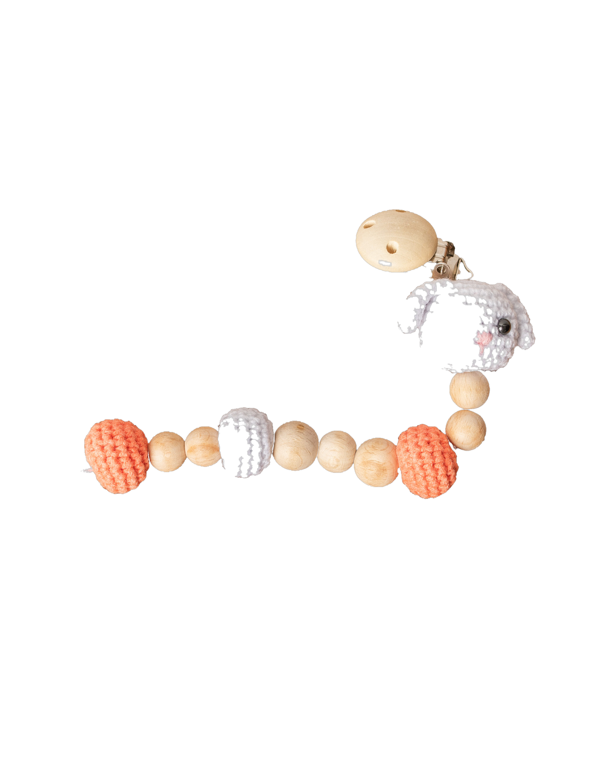 Bunny Pacifier Clip – white pacifier clip, studio shot