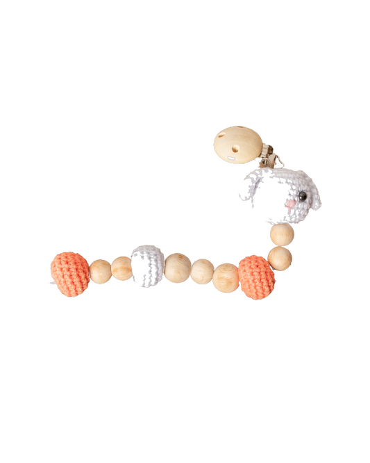 Bunny Pacifier Clip – white pacifier clip, studio shot