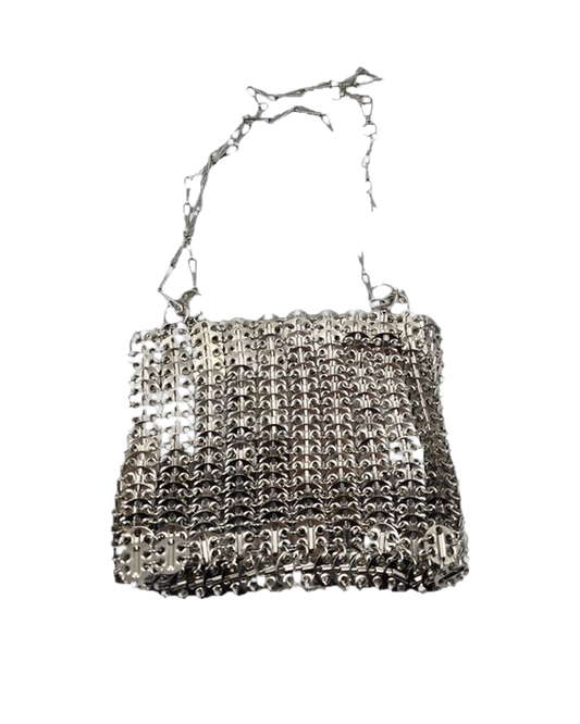 Circe – polished steel crossbody bag, studio shot