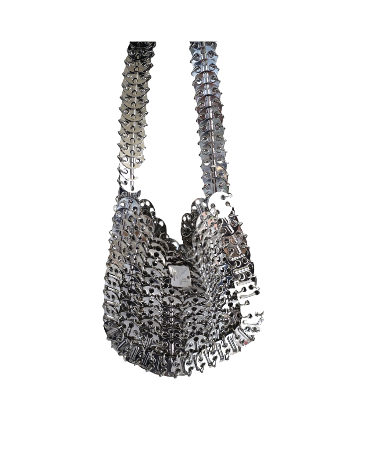 Eris – polished steel hobo bag, studio shot