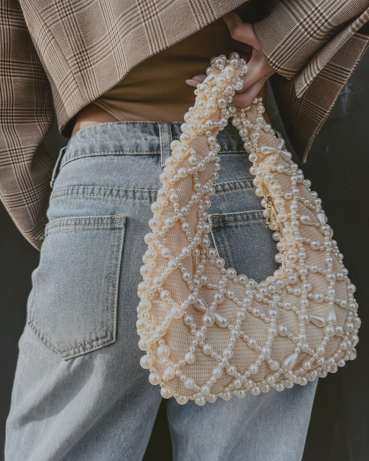 Kate – faux pearl clutch bag, lifestyle shot