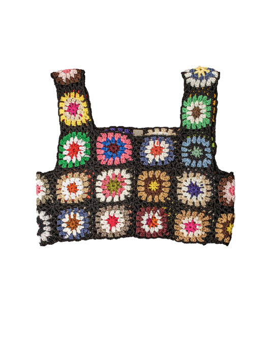Granny Square Crochet Top – black crochet top, studio shot
