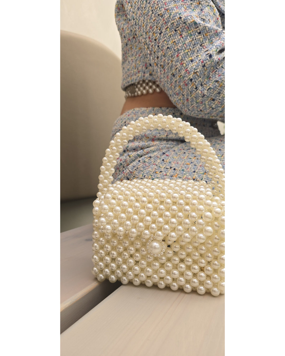 Ophelia – faux pearl clutch bag, lifestyle shot