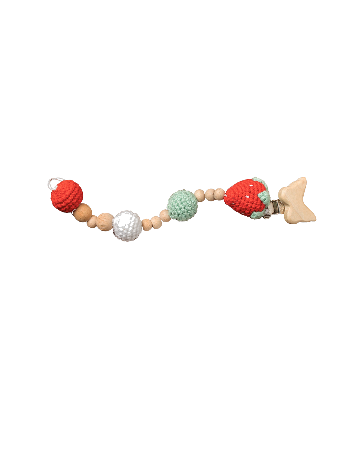 Strawberry Pacifier Clip – strawberry print pacifier clip, studio shot