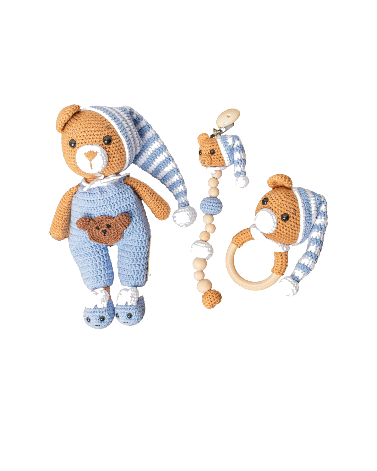 Teddy Bear Baby Set – blue baby set, studio shot