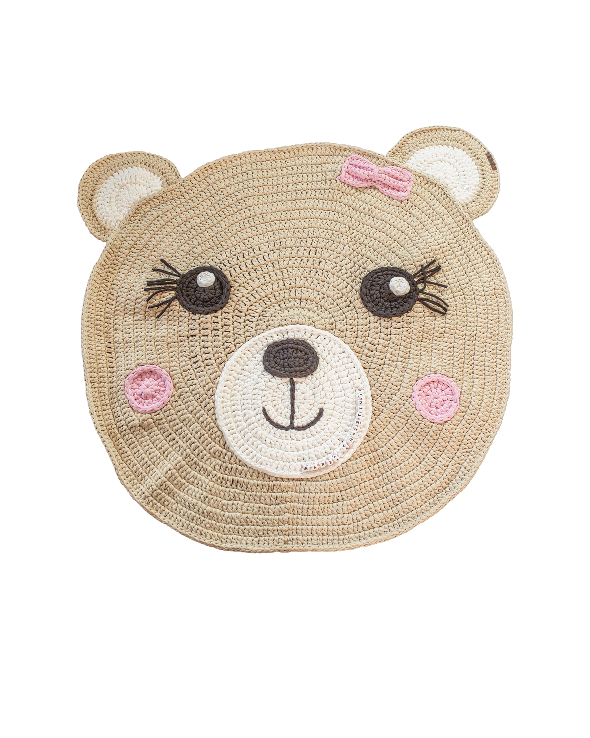 Teddy Bear with Bow Baby Rug – cream baby rug, studio shot