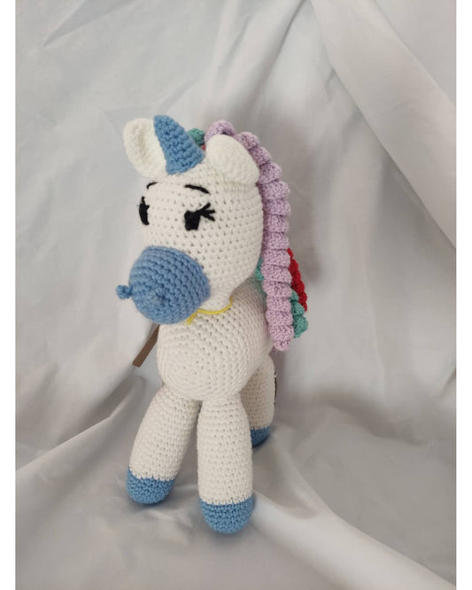 Unicorn Amigurumi – white amigurumi toy, studio shot